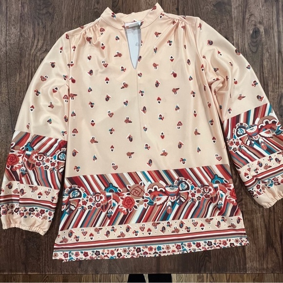 Vintage tunic acorn autumn print v-neckline bloused sleeves hippy - Picture 7 of 16